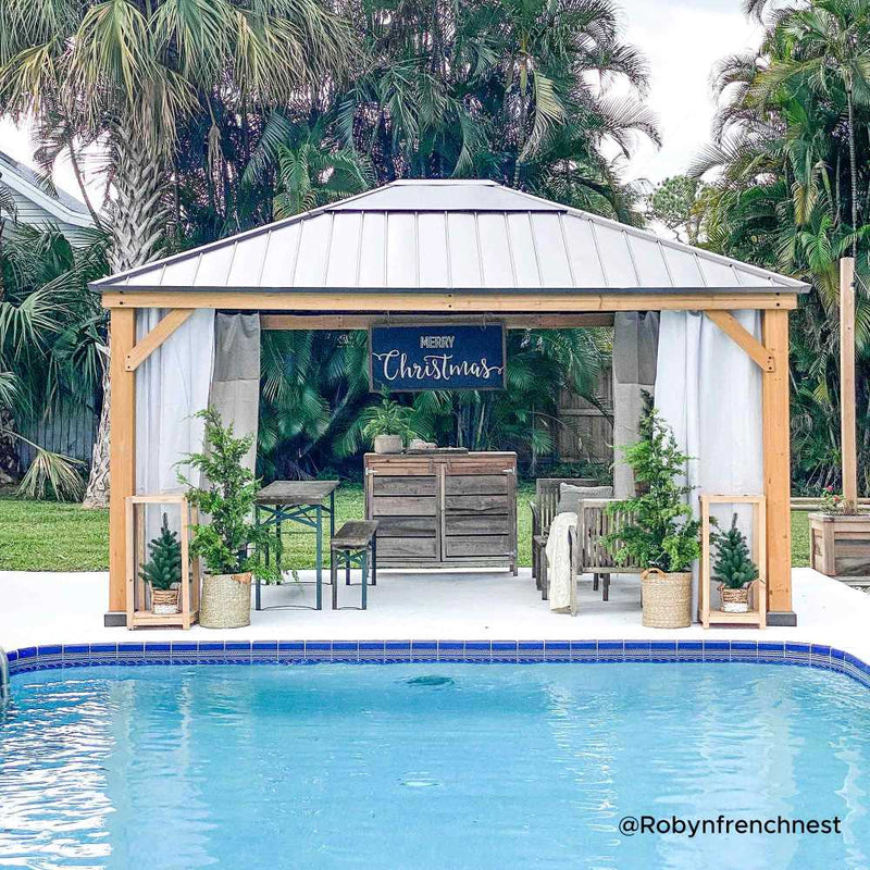 Sunjoy Wooden Hardtop Gazebo for Sale 13x15 for Outdoor Backyard Patio