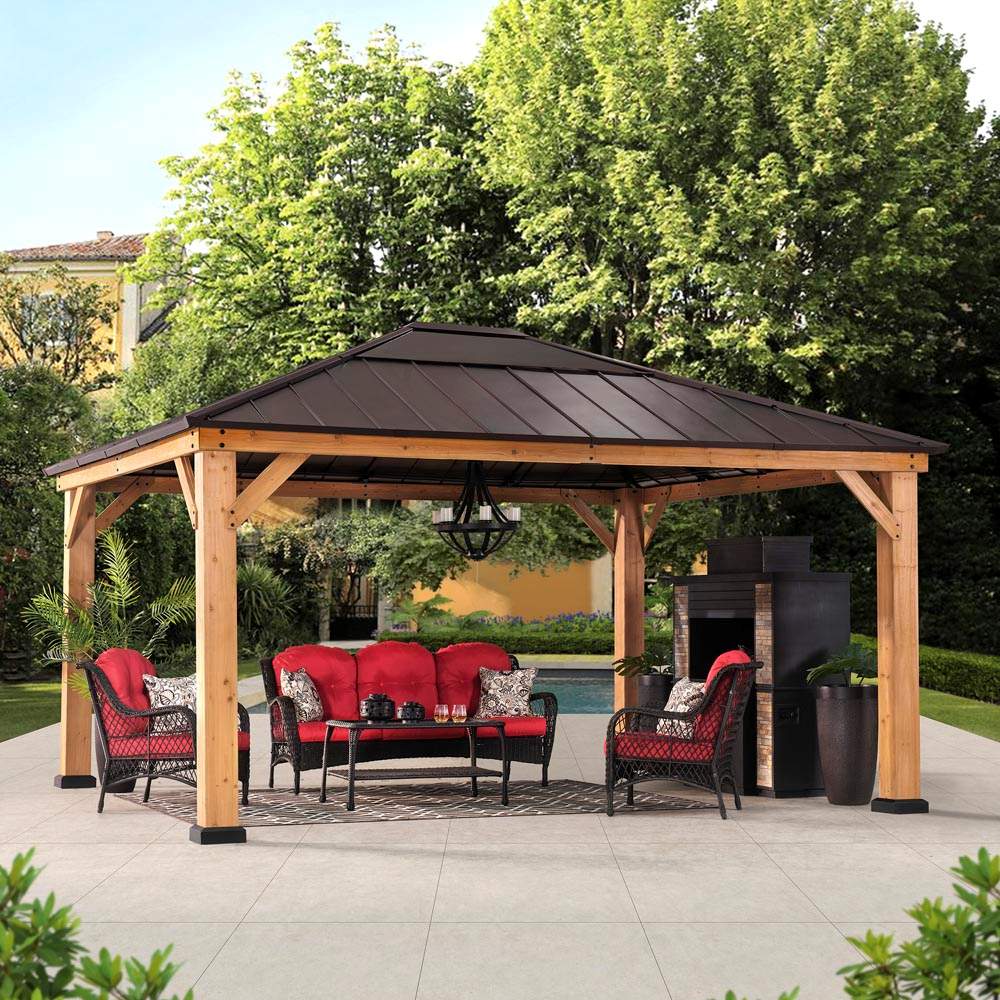 SUNJOY 13x15 Wood Frame Gazebo with Translucent Skylight.