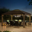 Sunjoy Outdoor Patio 13x15 Wooden Frame Hardtop Gazebo With Black Steel ...