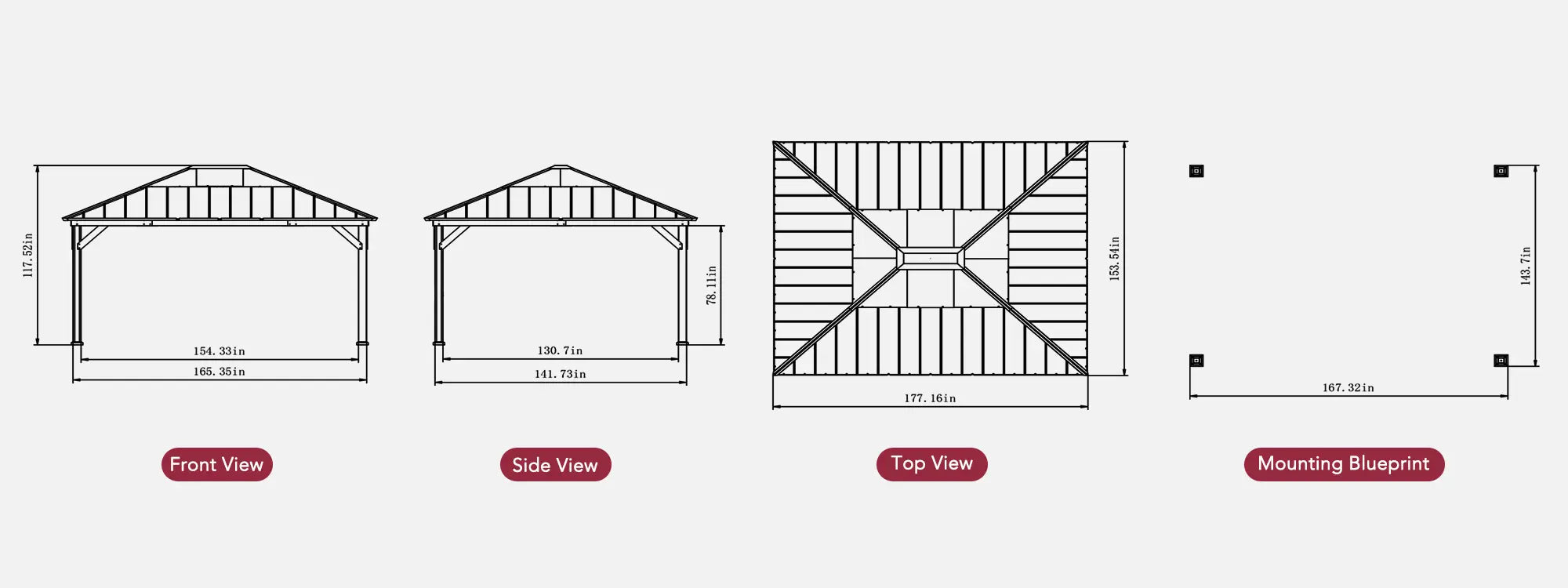 SUNJOY 13x15 Wooden Gazebo with Translucent Skylight and Ceiling Hook - Weathered Cedar