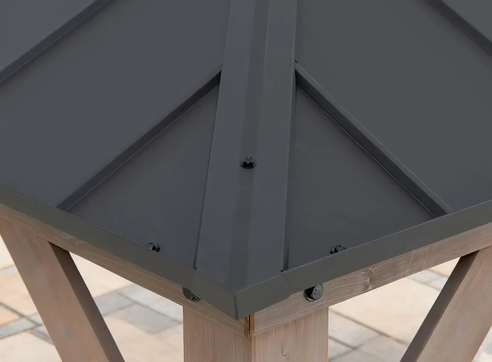 SUNJOY 13x15 Wooden Gazebo with Translucent Skylight and Ceiling Hook - Weathered Cedar