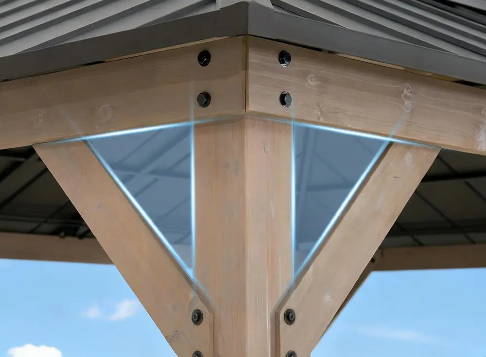 SUNJOY 13x15 Wooden Gazebo with Translucent Skylight and Ceiling Hook - Weathered Cedar