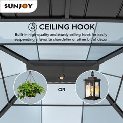 Sunjoy Outdoor 13' x 15' Grayden Hard Top Gazebo with Black Metal Roof and Ceiling Hook
