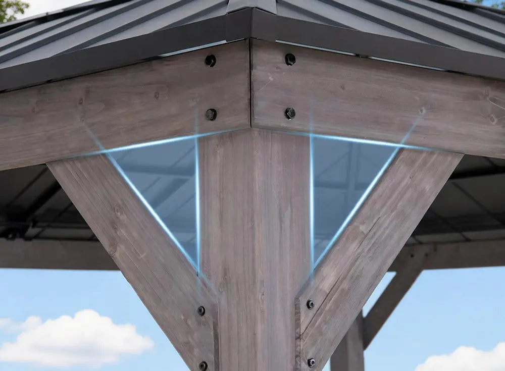 SUNJOY 13x15 Wooden Gazebo with Translucent Skylight and Ceiling Hook - Driftwood Cedar