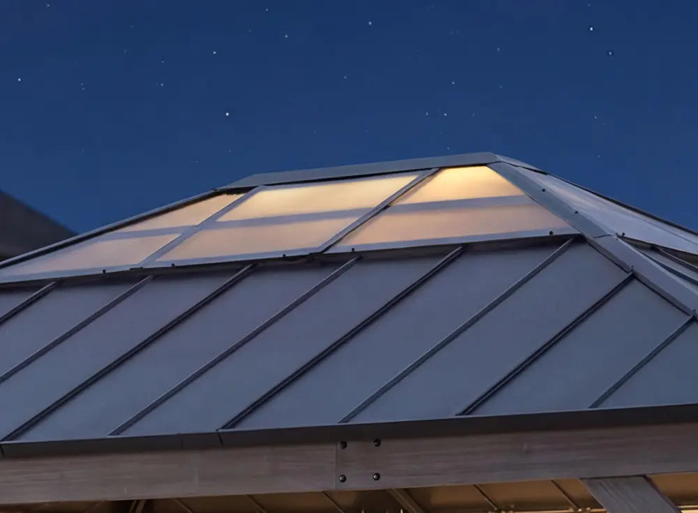 SUNJOY 13x15 Wooden Gazebo with Translucent Skylight and Ceiling Hook - Driftwood Cedar