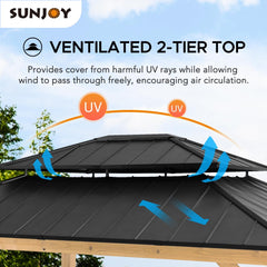 SUNJOY 13‘ x 15’ Bridgeport Hardtop Gazebo with Double Steel Roof and Ceiling Hook