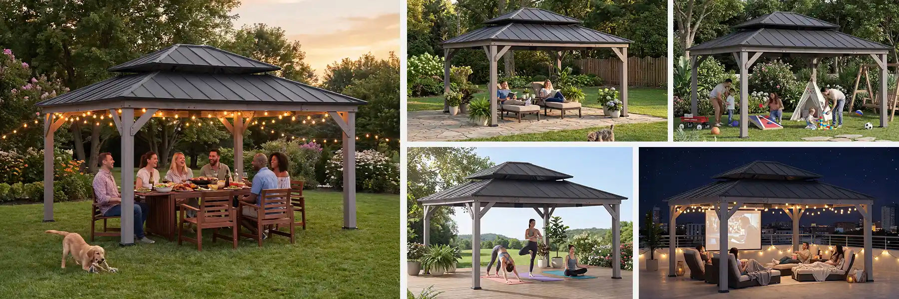 SUNJOY 13x15 Wooden Backyard Gazebo with Ceiling Hook - Driftwood Cedar