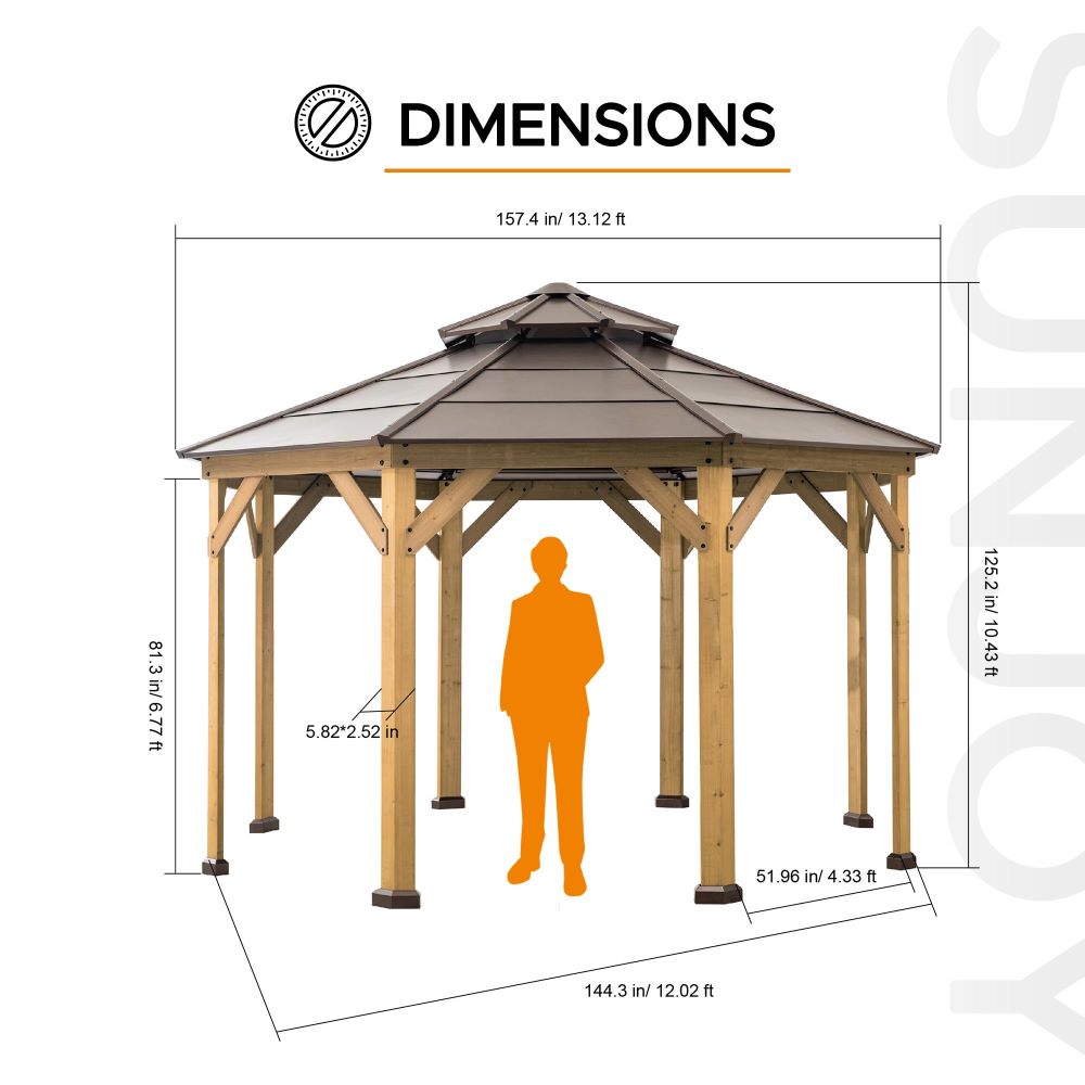 SUNJOY 13x13 Octagon Wood Patio Gazebo with Ceiling Hook    