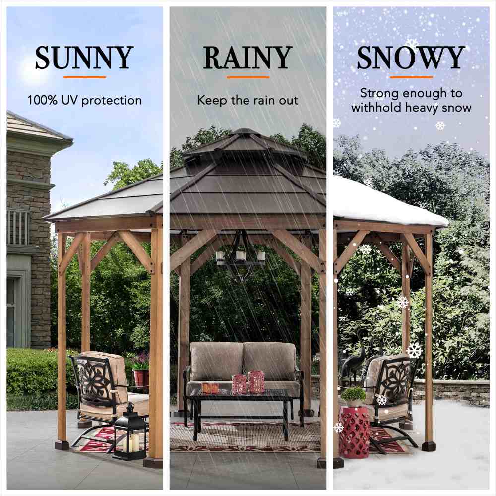 SUNJOY 13x13 Octagon Wood Patio Gazebo with Ceiling Hook    