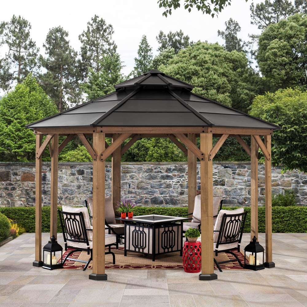 SUNJOY 13x13 Octagon Wood Patio Gazebo with Ceiling Hook.