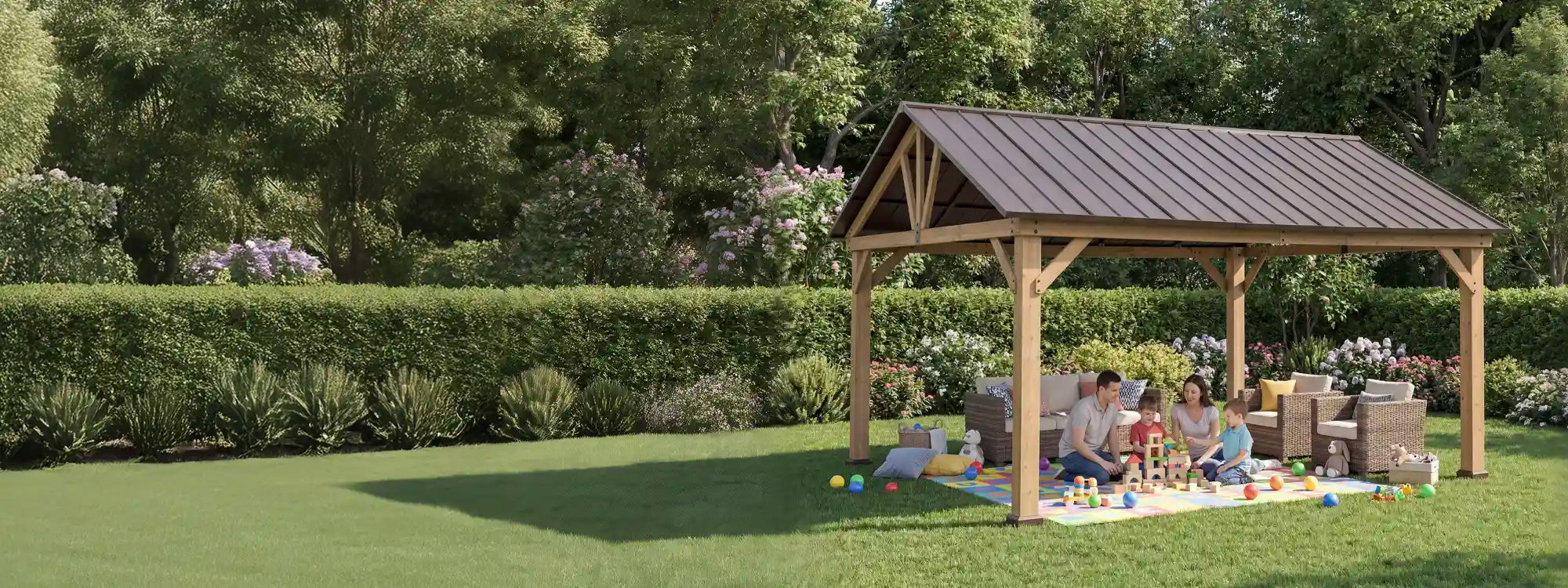 SUNJOY 13x15 Gable Roof Gazebo with Ceiling Hook - Brown