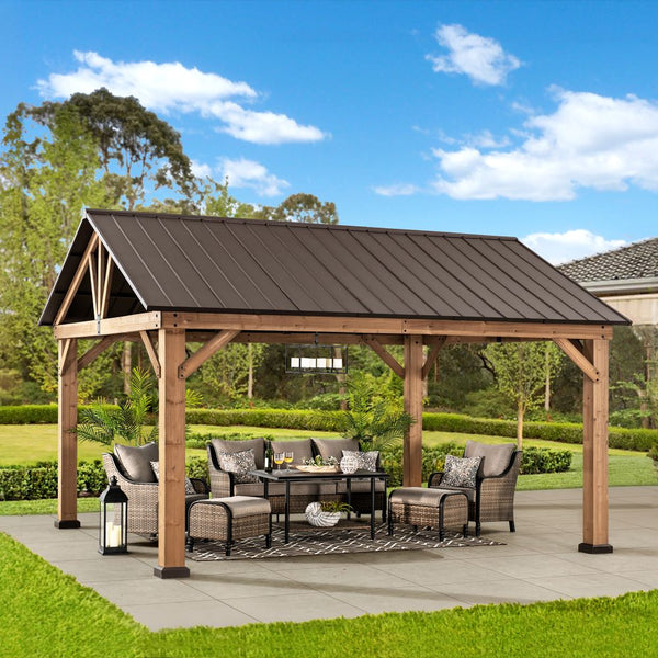 13x15 Gable Roof Patio Gazebo | Wood Hardtop Gazebo - SUNJOY