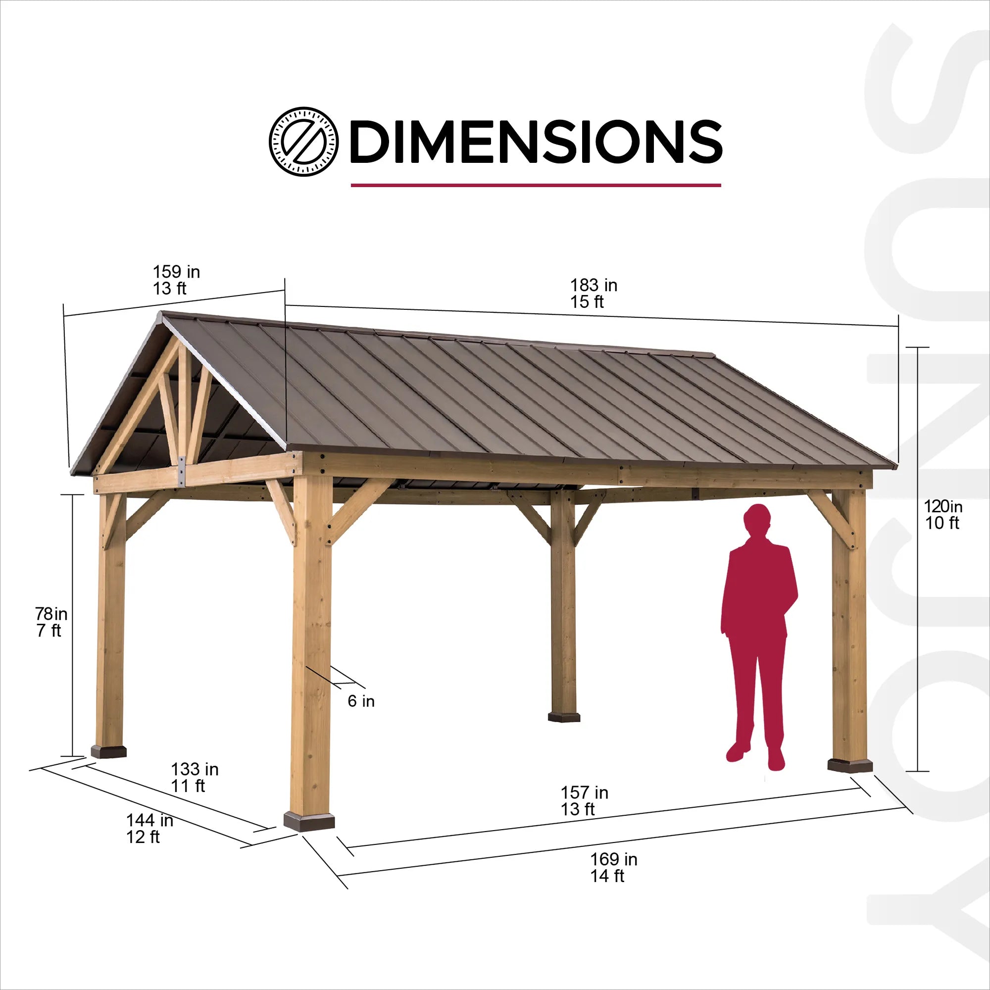 13x15 Gable Roof Patio Gazebo | Wood Hardtop Gazebo - SUNJOY