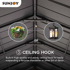 SUNJOY 13x15 Hardtop Gazebo Wooden Frame Outdoor Gazebo Patio Steel Gable Roof Backyard Gazebo / Pavilion with Ceiling Hook