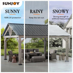 SUNJOY 13x15 Hardtop Gazebo Wooden Frame Outdoor Gazebo Patio Steel Gable Roof Backyard Gazebo / Pavilion with Ceiling Hook