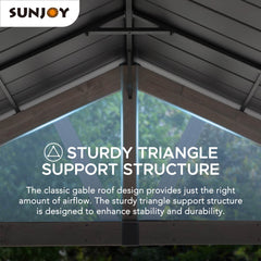 SUNJOY 13x15 Hardtop Gazebo Wooden Frame Outdoor Gazebo Patio Steel Gable Roof Backyard Gazebo / Pavilion with Ceiling Hook