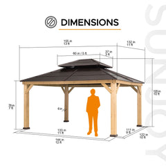 SUNJOY 11x13 Brown Wooden Gazebo with Ceiling Hook