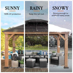 SUNJOY 11x13 Brown Wooden Gazebo with Ceiling Hook