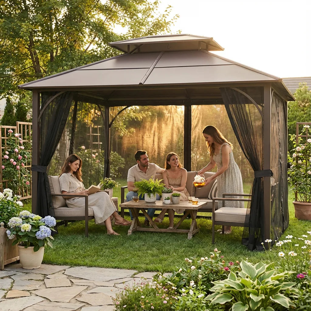 10x12 Hardtop Gazebo with Metal Roof & Netting | SUNJOY