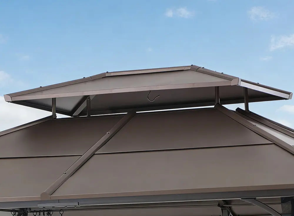 SUNJOY 10x12 Metal Hardtop Gazebo with Netting and Ceiling Hook