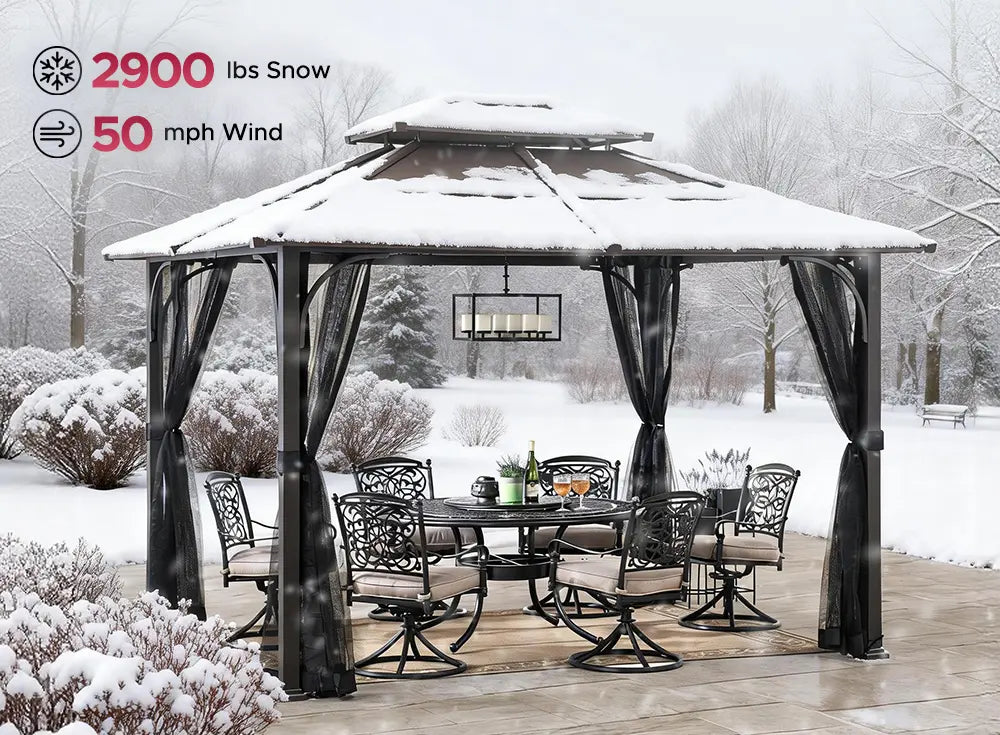 SUNJOY 10x12 Metal Hardtop Gazebo with Netting and Ceiling Hook