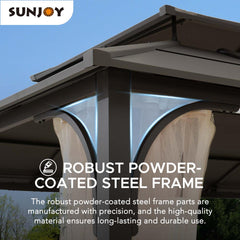 Sunjoy 12x16' Hardtop Gazebo, Heavy Duty Steel Frame Metal Gazebo, Double Tiered Patio Gazebo with Ceiling Hook and Netting.