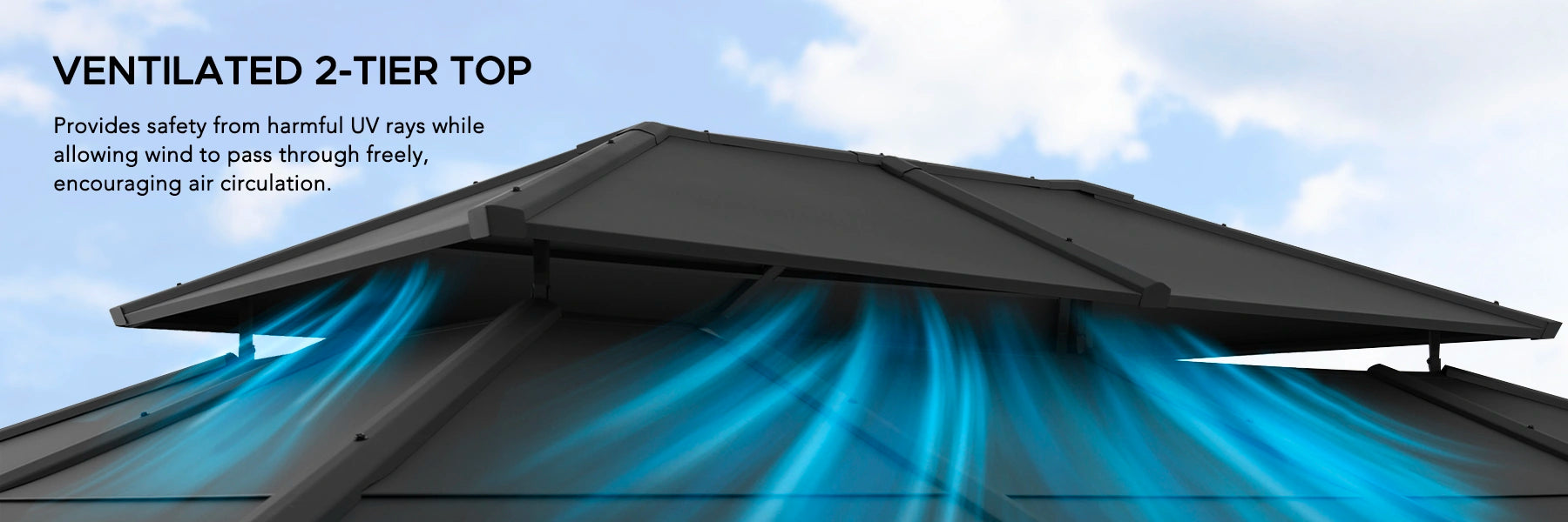 SUNJOY 12x16 Hard Top Gazebo with Steel Roof, Ceiling Hook, and Netting - Black
