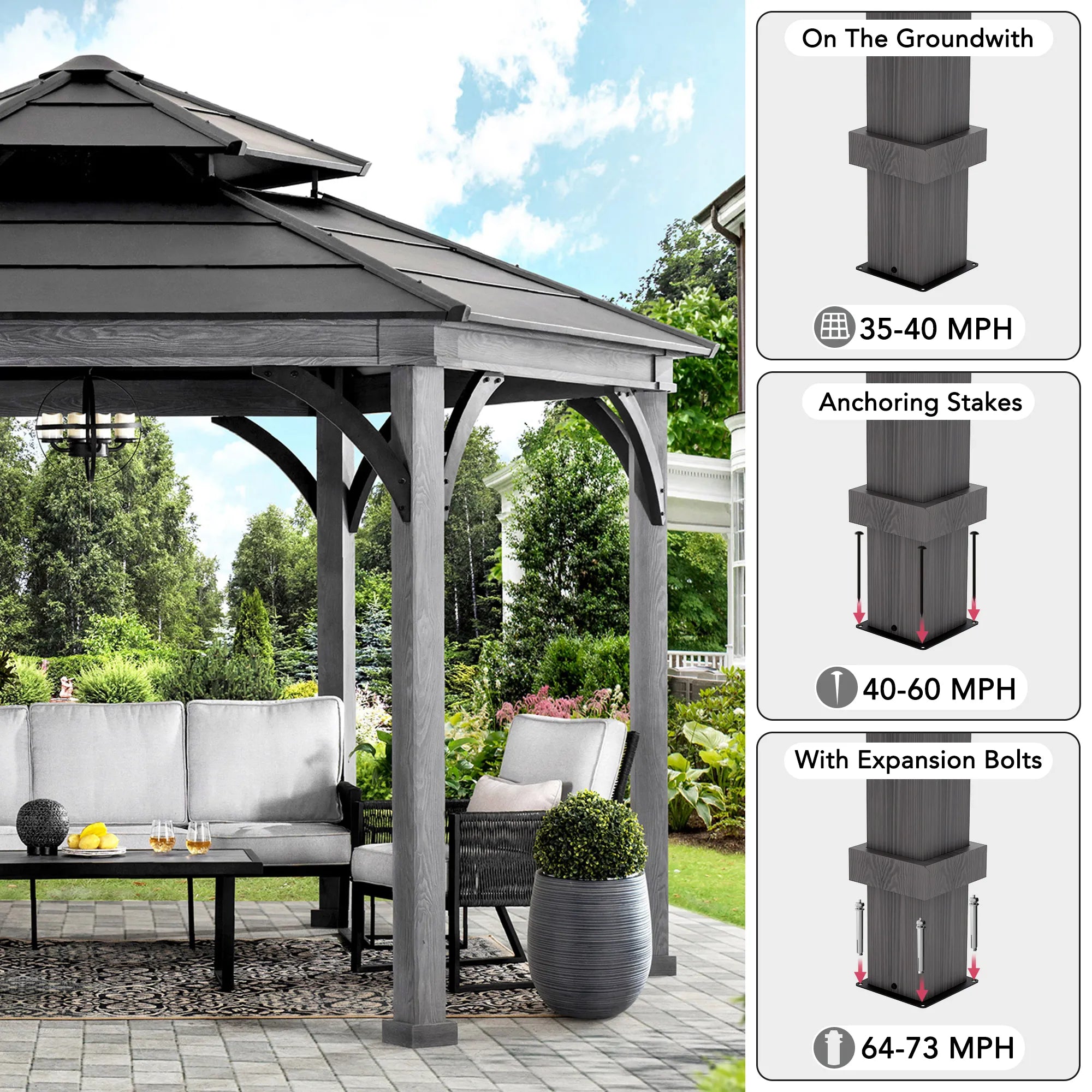 SUNJOY 15x15 Aluminum Framed Hexagonal Hardtop Gazebo with Ceiling Hook