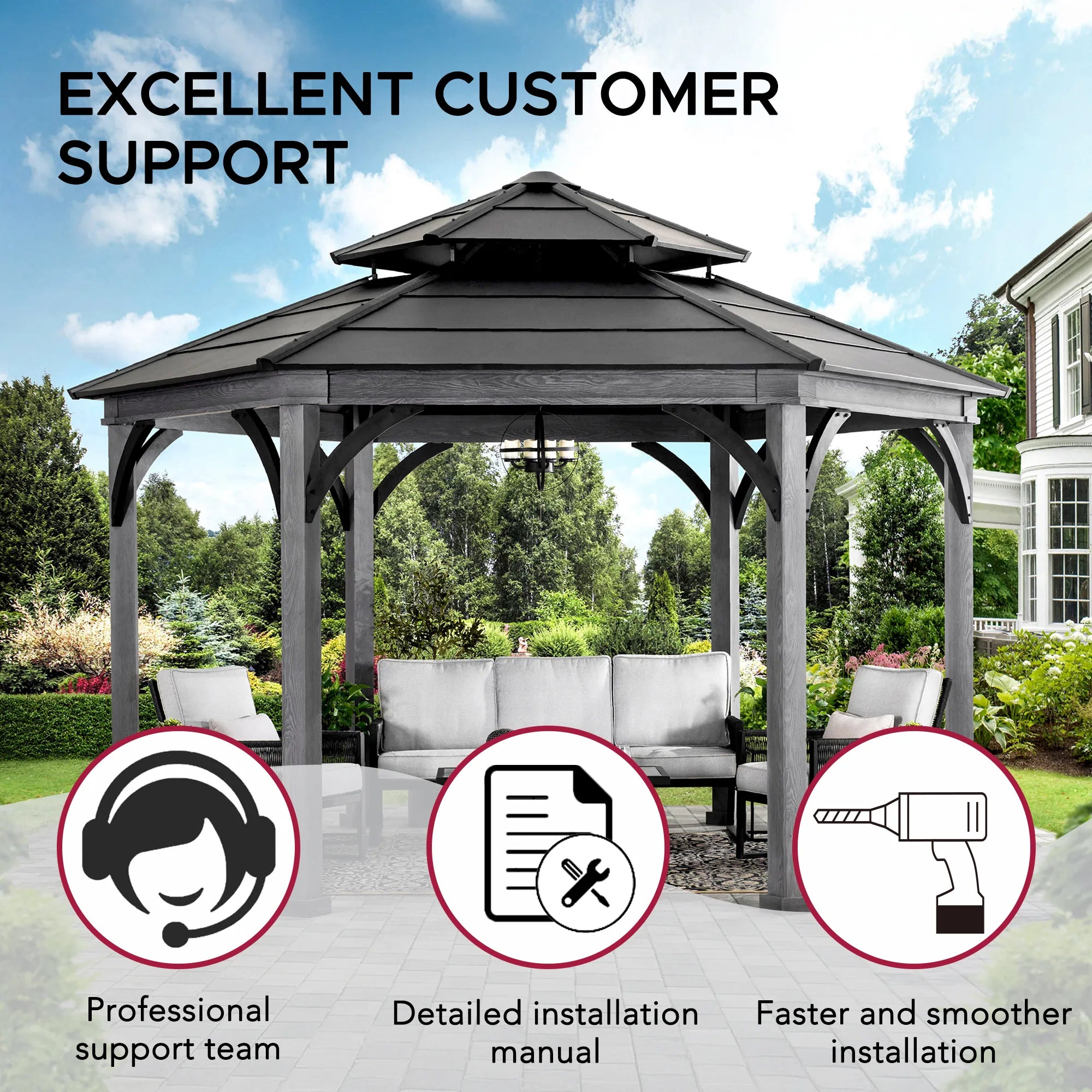 SUNJOY 15x15 Aluminum Framed Hexagonal Hardtop Gazebo with Ceiling Hook