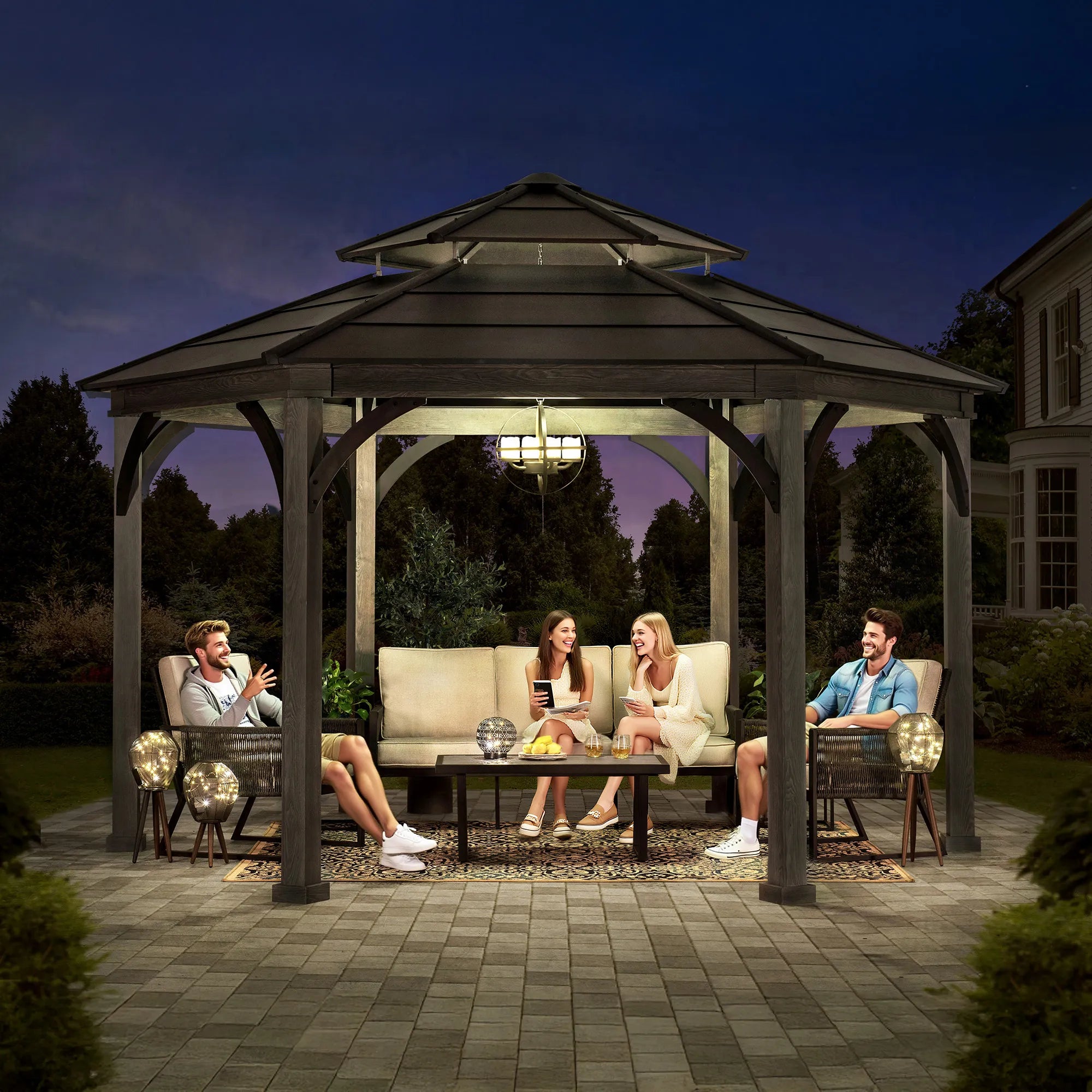 SUNJOY 15x15 Aluminum Framed Hexagonal Hardtop Gazebo with Ceiling Hook