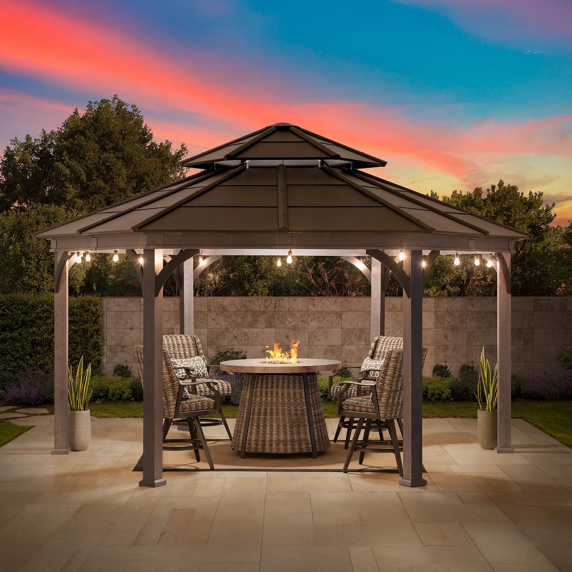 SUNJOY 18x18 Aluminum Framed Hexagonal Hardtop Gazebo with Ceiling Hook