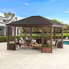 SUNJOY 13x15 Wilmington Aluminum Frame Hardtop Gazebo with Planters.