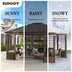 SUNJOY 13x15 Wilmington Aluminum Frame Hardtop Gazebo with Planters.