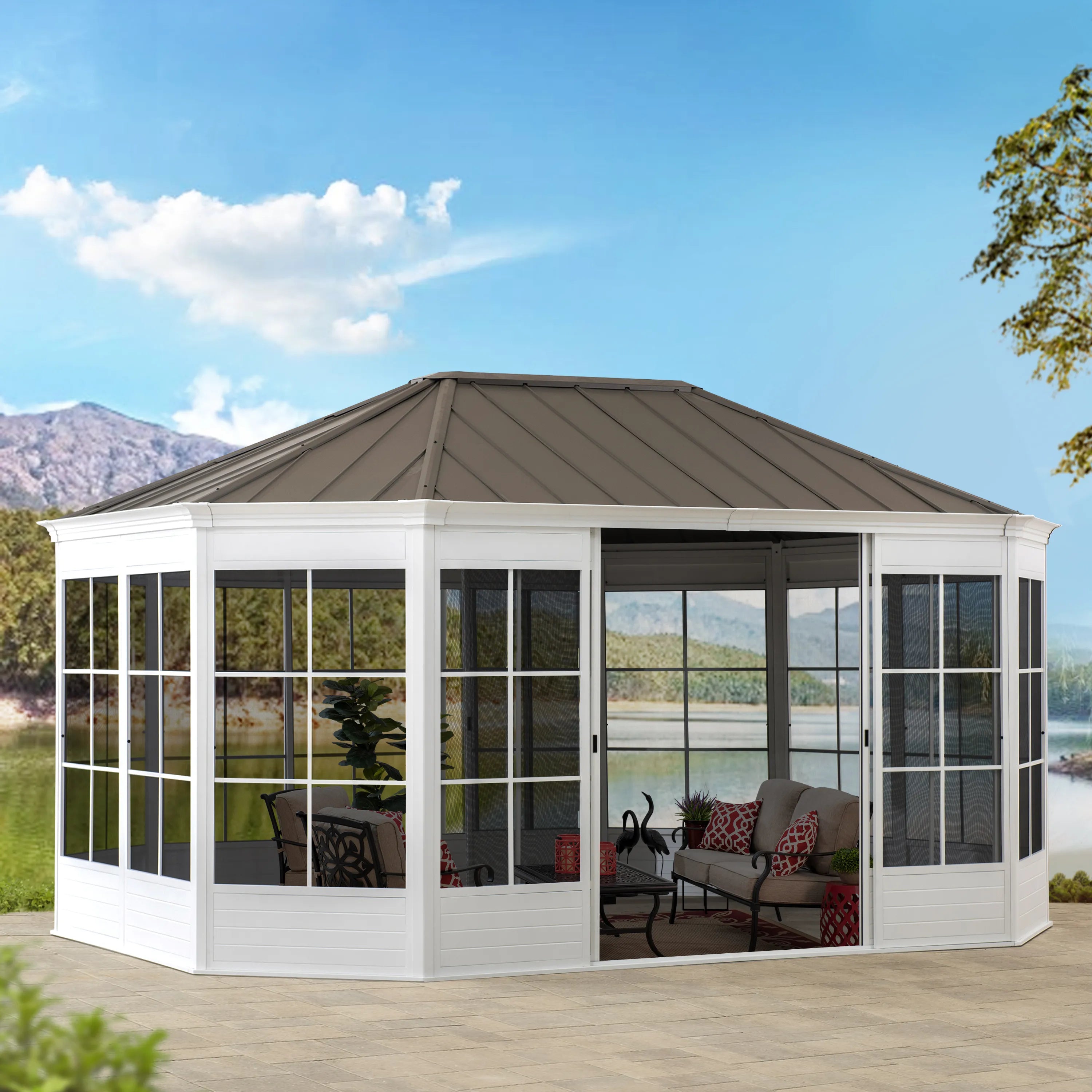 Sunjoy 12' x 16' Cape Blue Hardtop Screenhouse