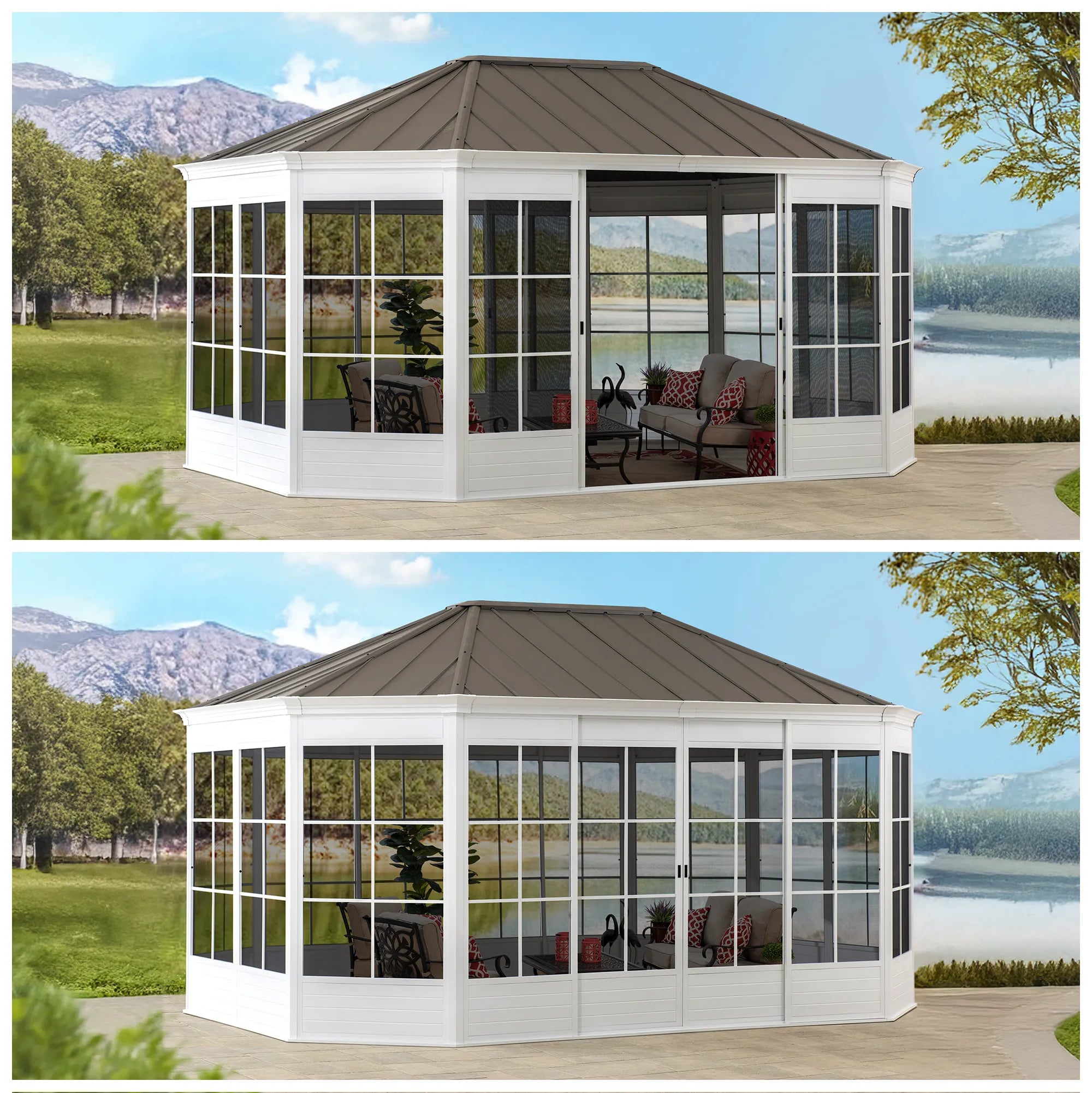 Sunjoy 12' x 16' Cape Blue Hardtop Screenhouse
