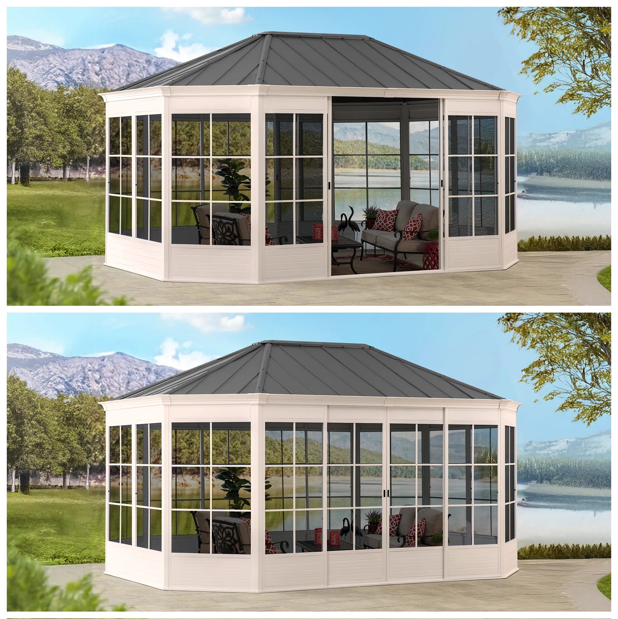 Sunjoy 12' x 16' Cape Blue Hardtop Screenhouse
