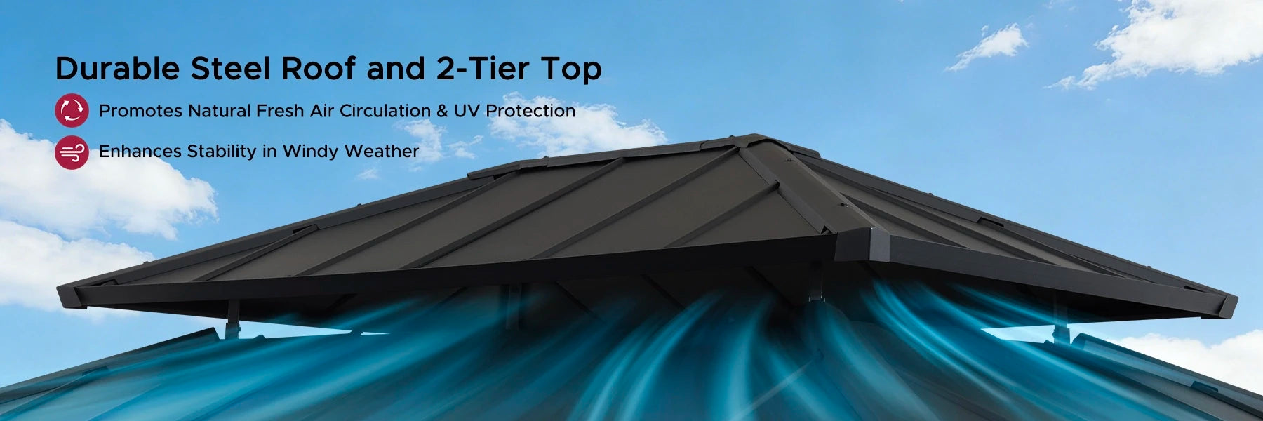 SUNJOY 15x13 Hardtop Steel Gazebo with Netting, Ceiling Hook & Realistic Woodgrain Finish
