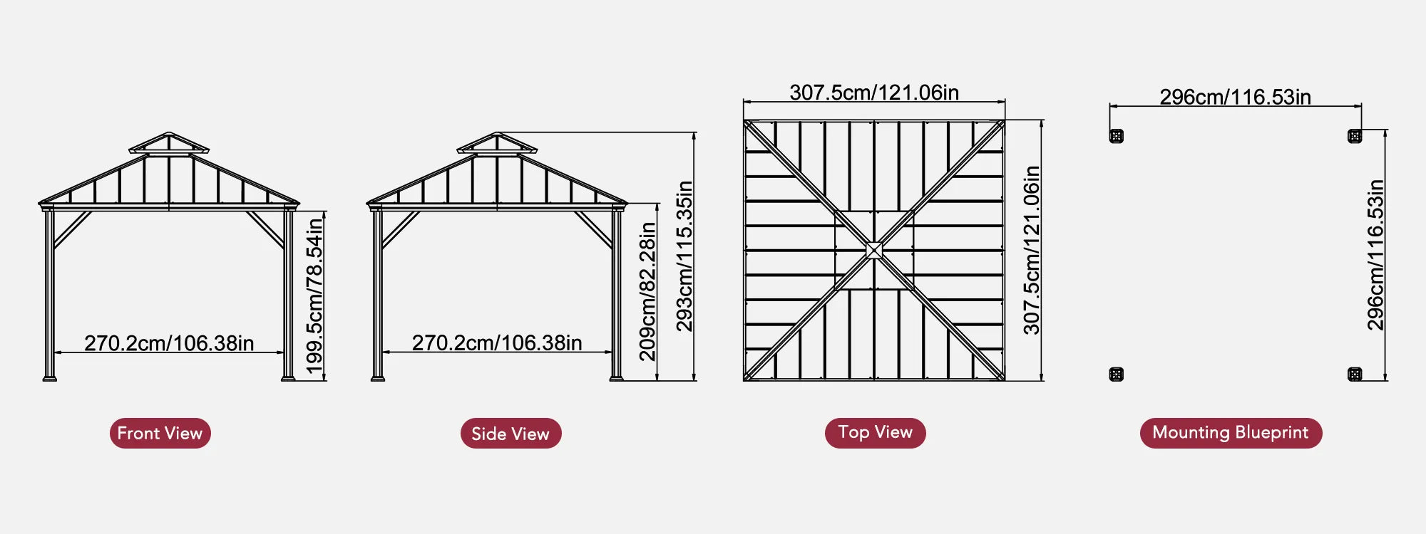 SUNJOY 10x10 Hardtop Gazebo with Aluminum Frame, Netting, and Curtain
