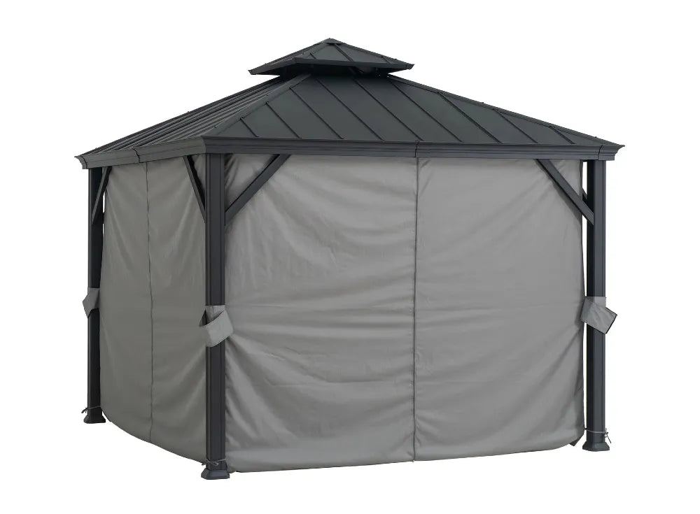 SUNJOY 10x10 Hardtop Gazebo with Aluminum Frame, Netting, and Curtain