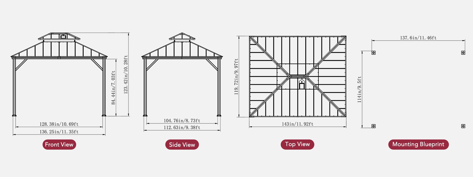 SUNJOY 10x12 Aluminum Frame Hardtop Gazebo with Solar Panel and Netting