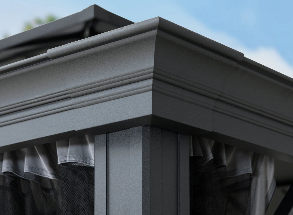 SUNJOY 10x12 Aluminum Frame Hardtop Gazebo with Solar Panel and Netting