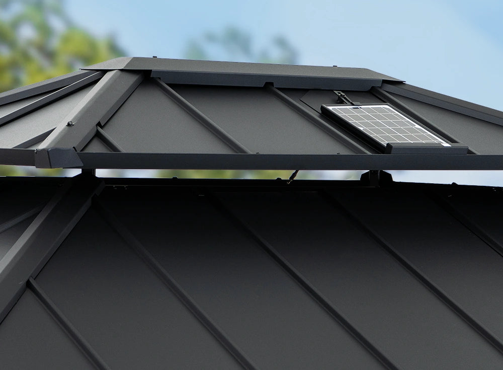 SUNJOY 10x12 Aluminum Frame Hardtop Gazebo with Solar Panel and Netting