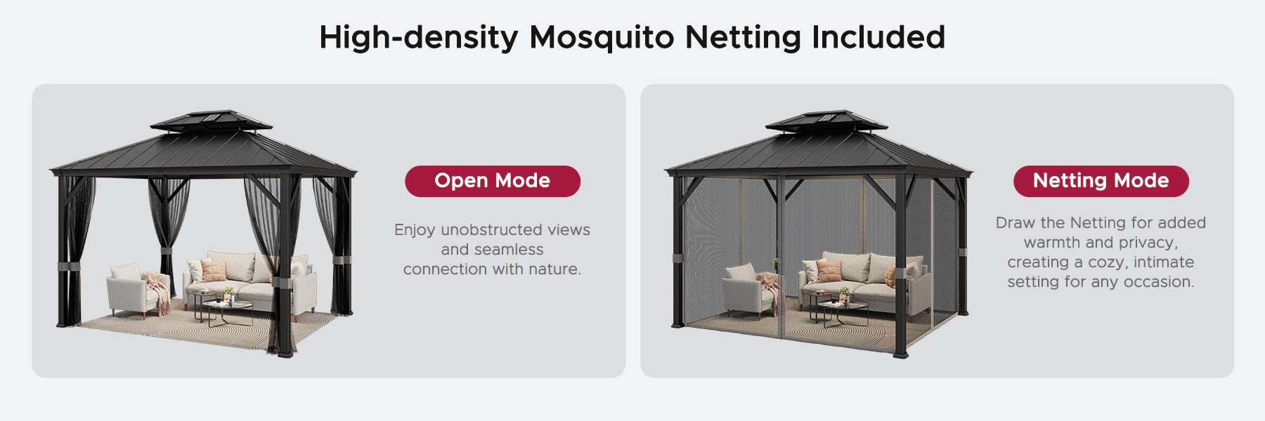 SUNJOY 10x12 Aluminum Frame Hardtop Gazebo with Solar Panel and Netting