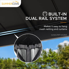 Sunjoy 10’ x12’ Hardtop Gazebo, Aluminum Frame Patio Gazebo, 2-Tier Steel Hardtop Solar Powered Gazebo with Netting