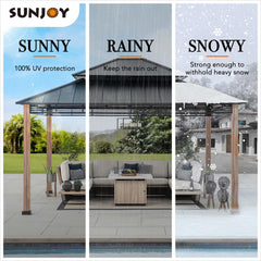 Sunjoy Outdoor Patio 13x15 Black 2-Tier Steel Backyard Hardtop Gazebo with Metal Ceiling Hook.