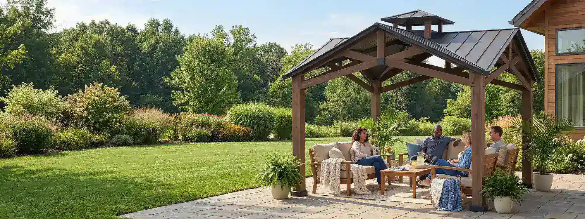 SUNJOY 12.5x12.5 Wooden Frame Hardtop Gazebo with Ceiling Hook