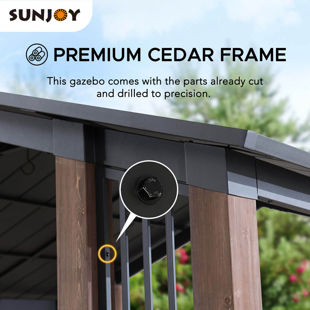 SUNJOY 11x13 Slanted Roof Cedar Gazebo with Ceiling Hook.