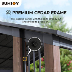 Sunjoy Outdoor Patio 11x13 Black Wooden Frame Gable Roof Backyard Hardtop Gazebo / Pavilion with Ceiling Hook