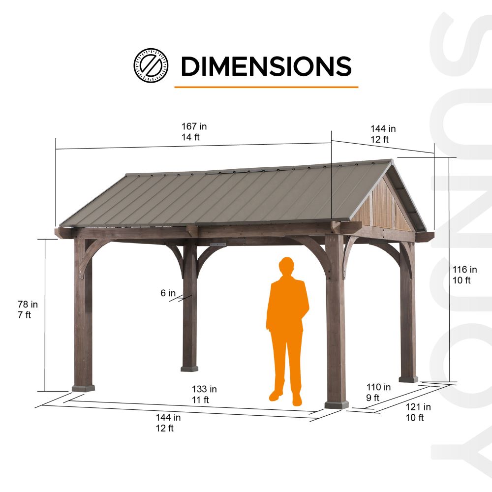 SUNJOY 12x14 Brown Wooden Frame Gable Roof Gazebo.