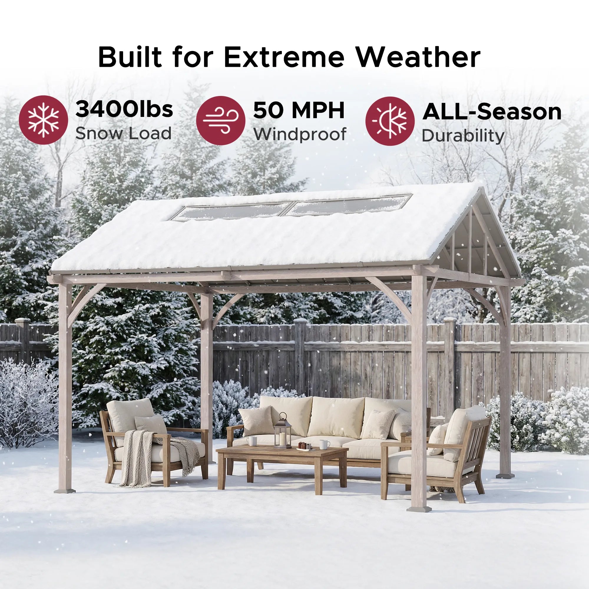 SUNJOY 11x13 Wood Finish Extra-Tall Hardtop Gazebo with Pitched Roof and PC Boards.